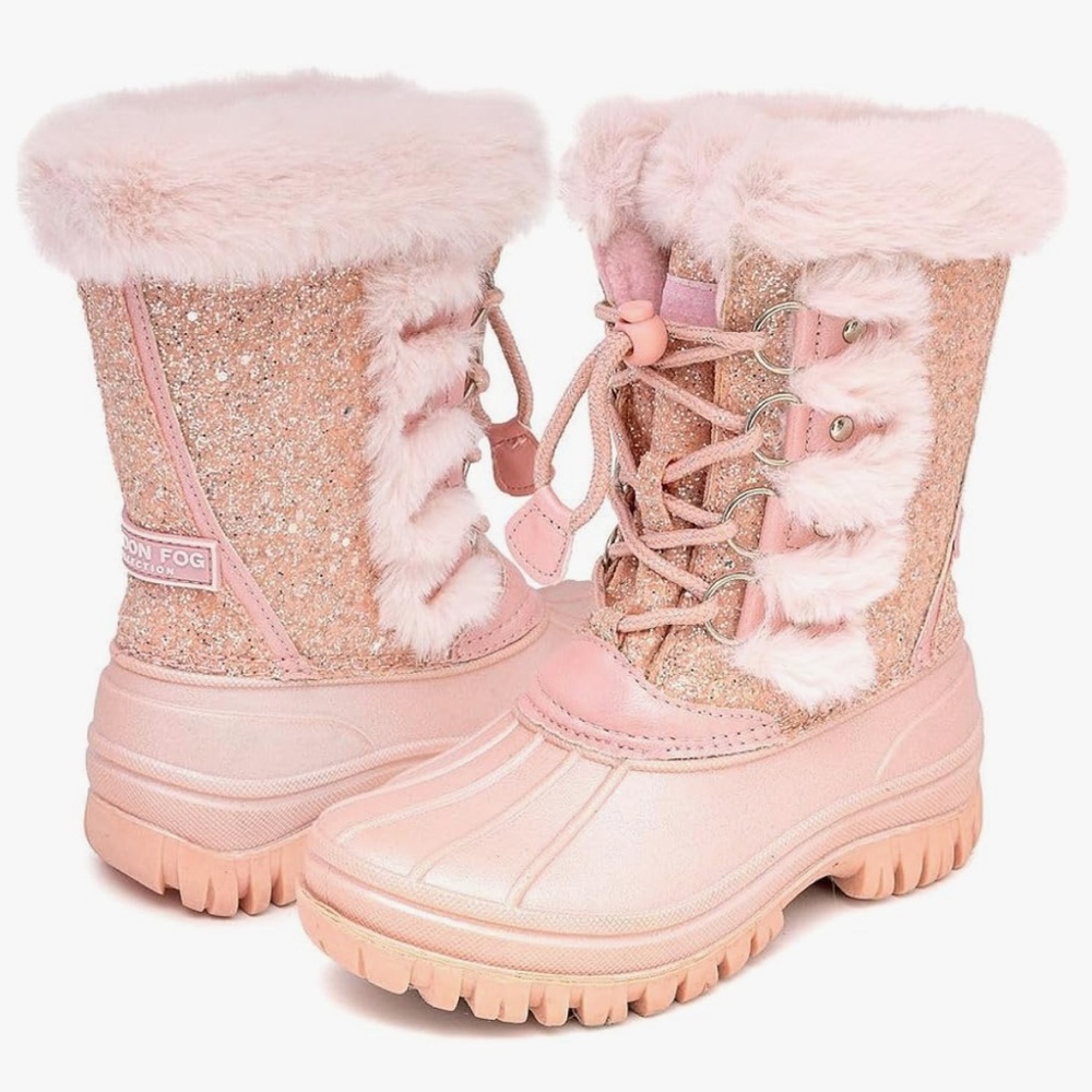 London Fog Pink Glitter Fleece Lined Winter Boots w/ Faux Fur size 7 Toddler